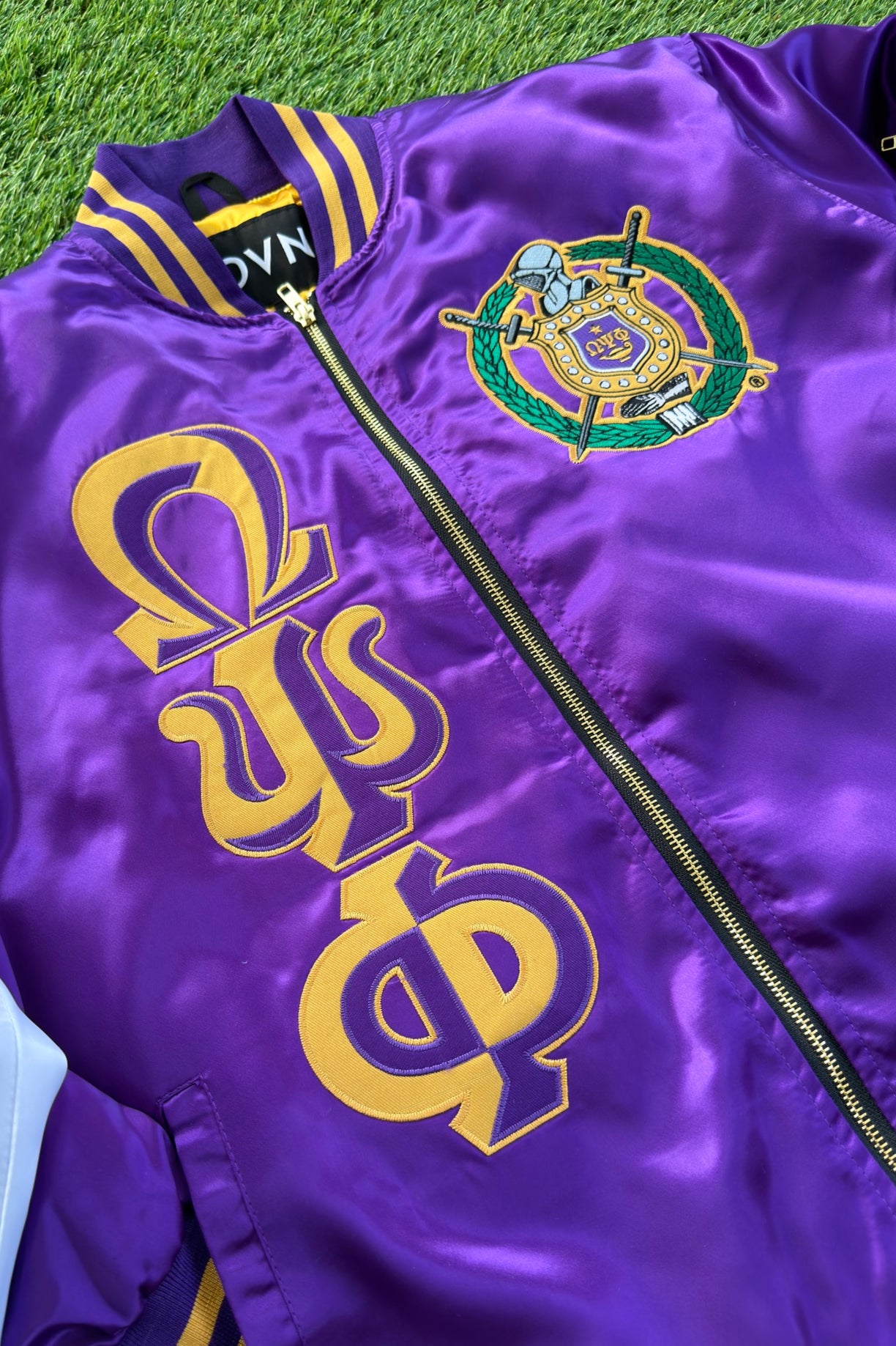 Omega Vintage Letter Satin Bomber