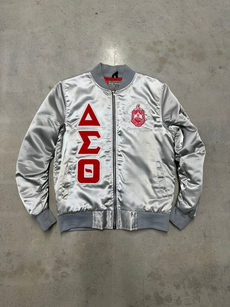 Delta OG Satin Bomber Jacket - Silver - Size XL - DVN
