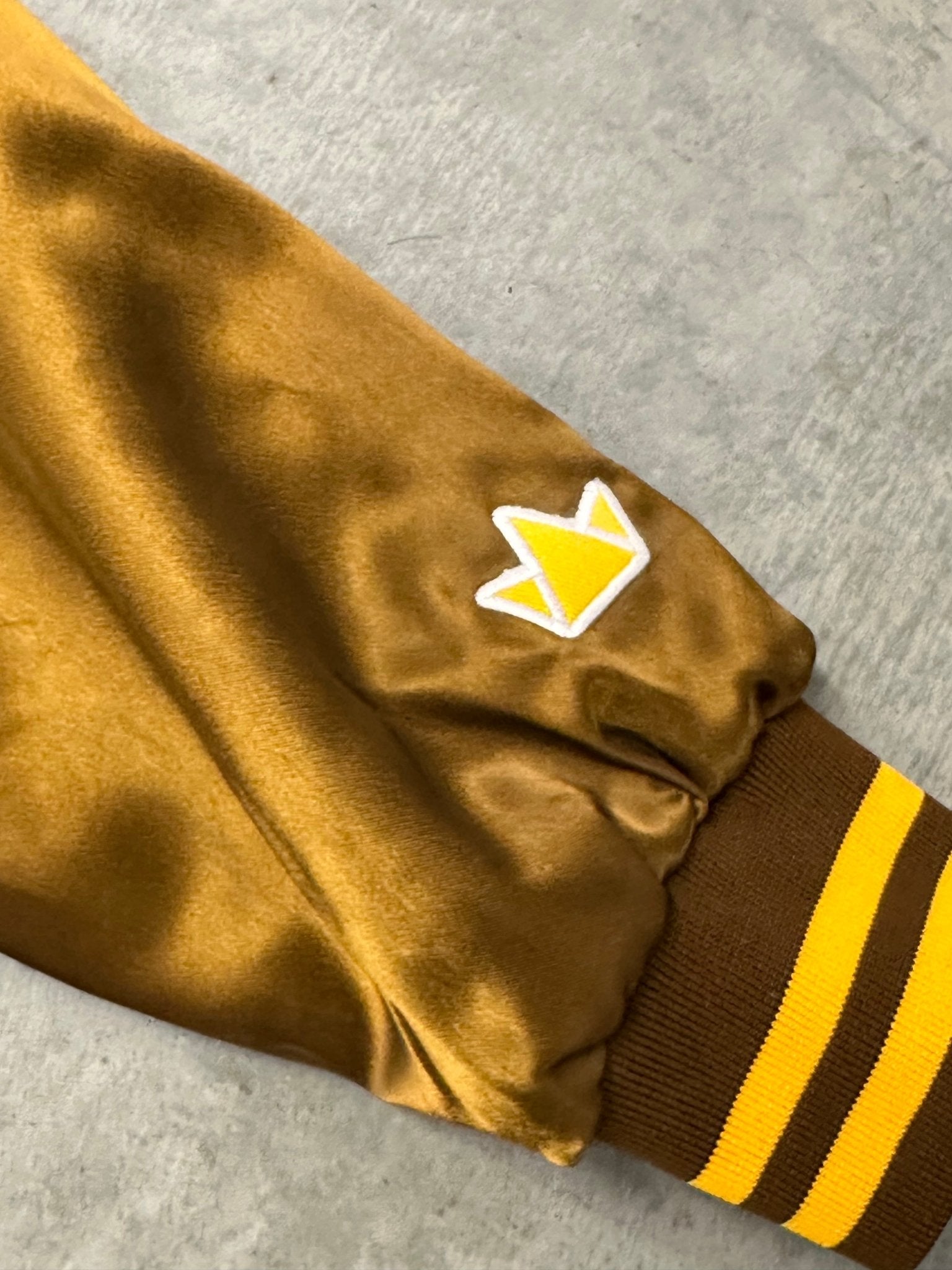 Iota Varsity Satin Baseball Jacket - Gold - Size Medium - DVN