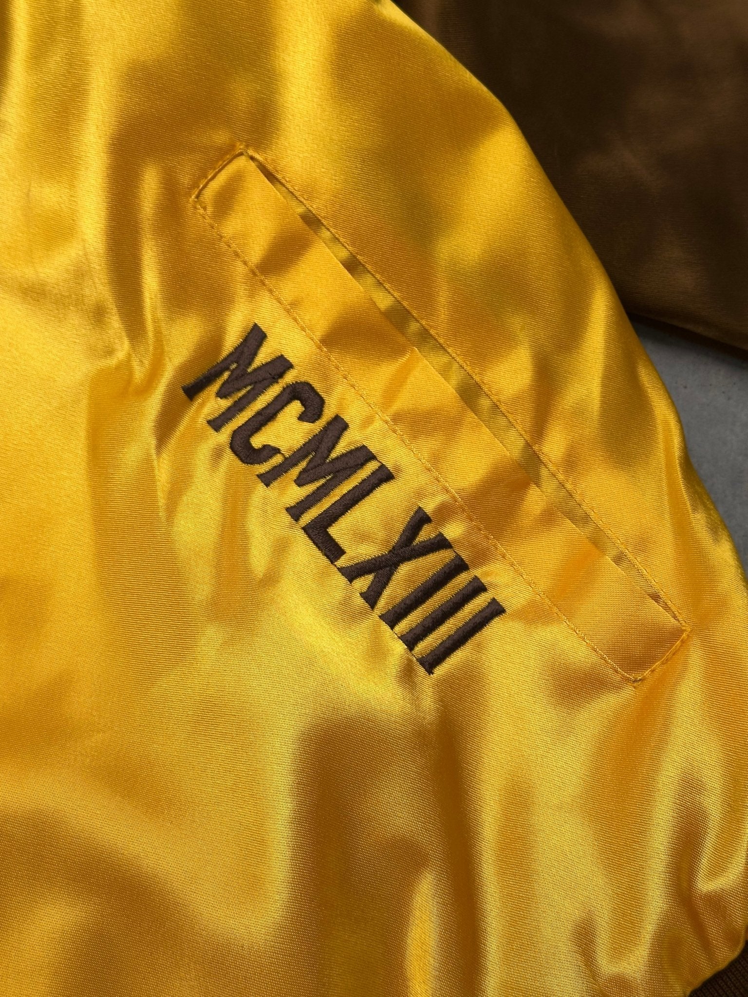 Iota Varsity Satin Baseball Jacket - Gold - Size Medium - DVN
