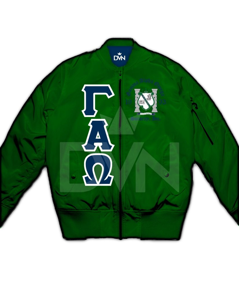 Gamma Alpha Omega Satin Bomber Jacket - DVN Co.