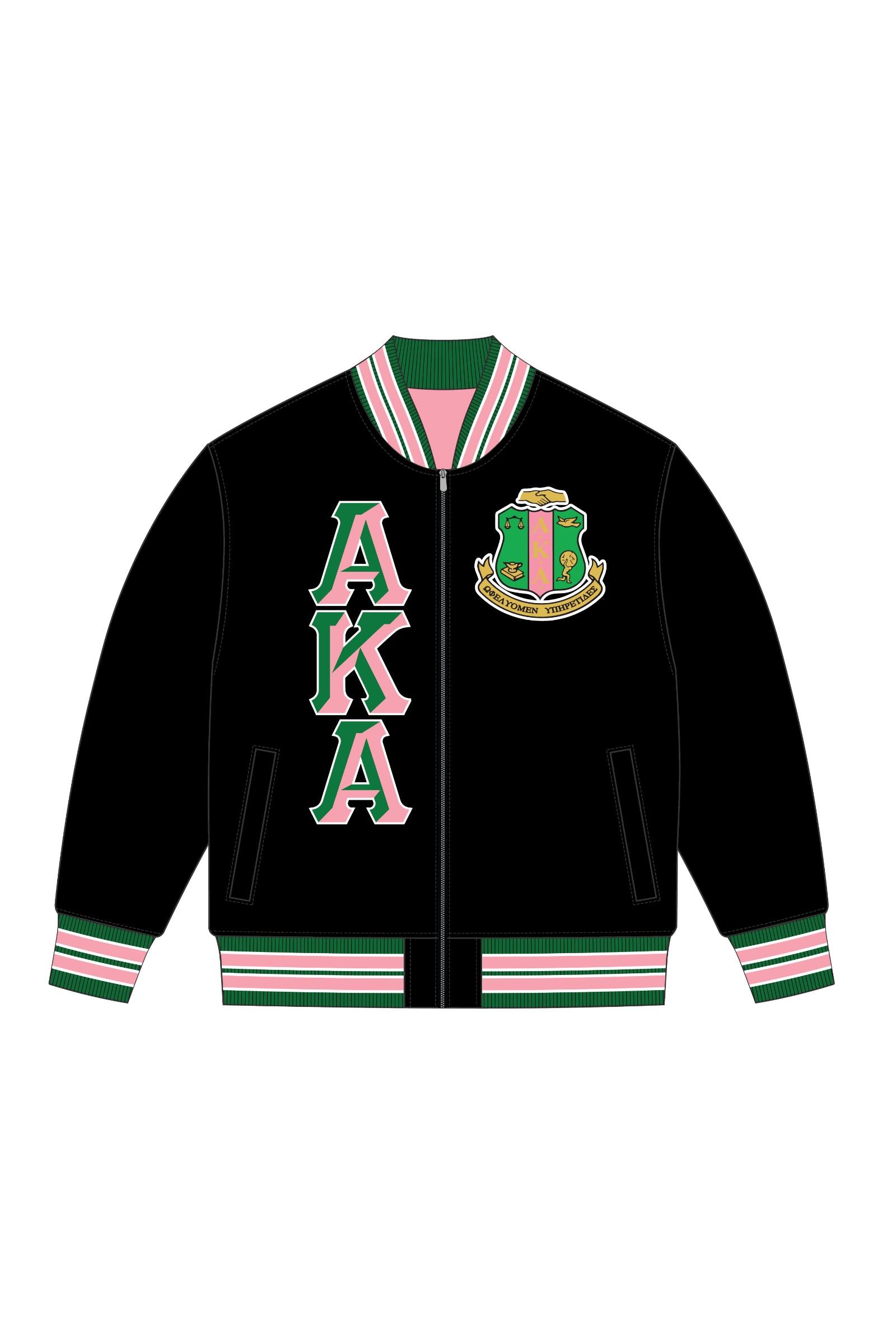 AKA Vintage Letter Satin Bomber