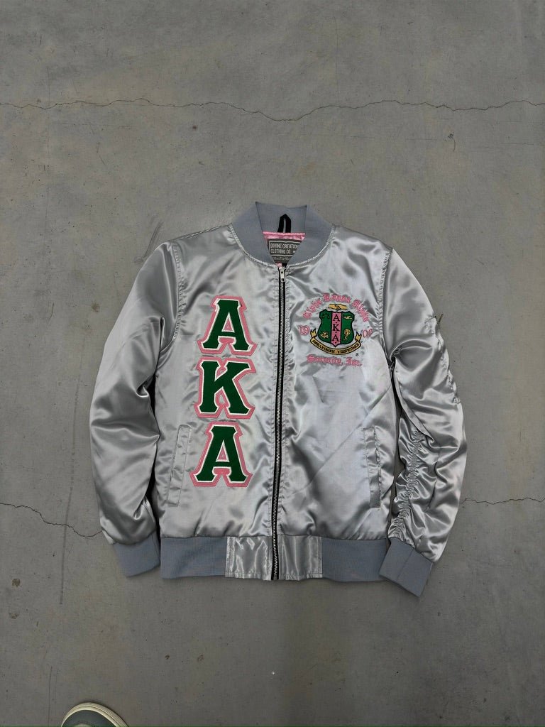 AKA OG Silver Satin Bomber Jacket - Size XXS - DVN