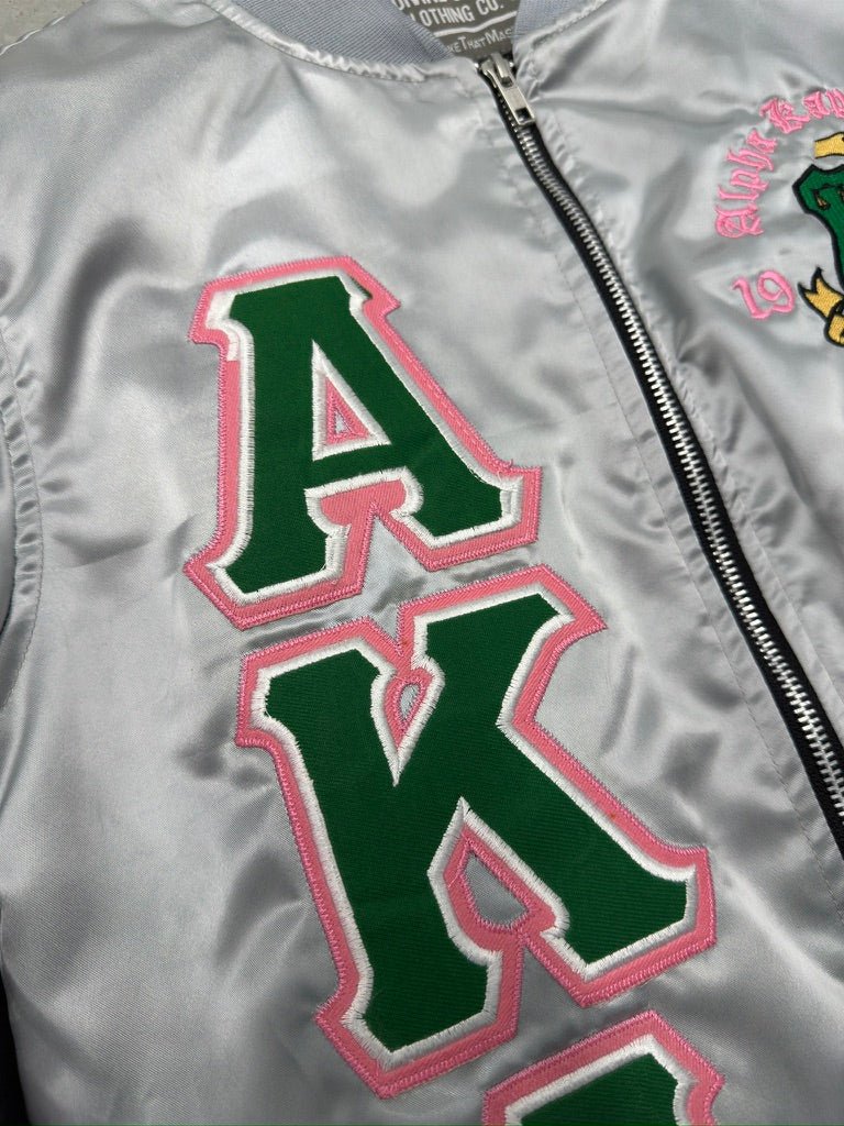 AKA OG Silver Satin Bomber Jacket - Size XXS - DVN