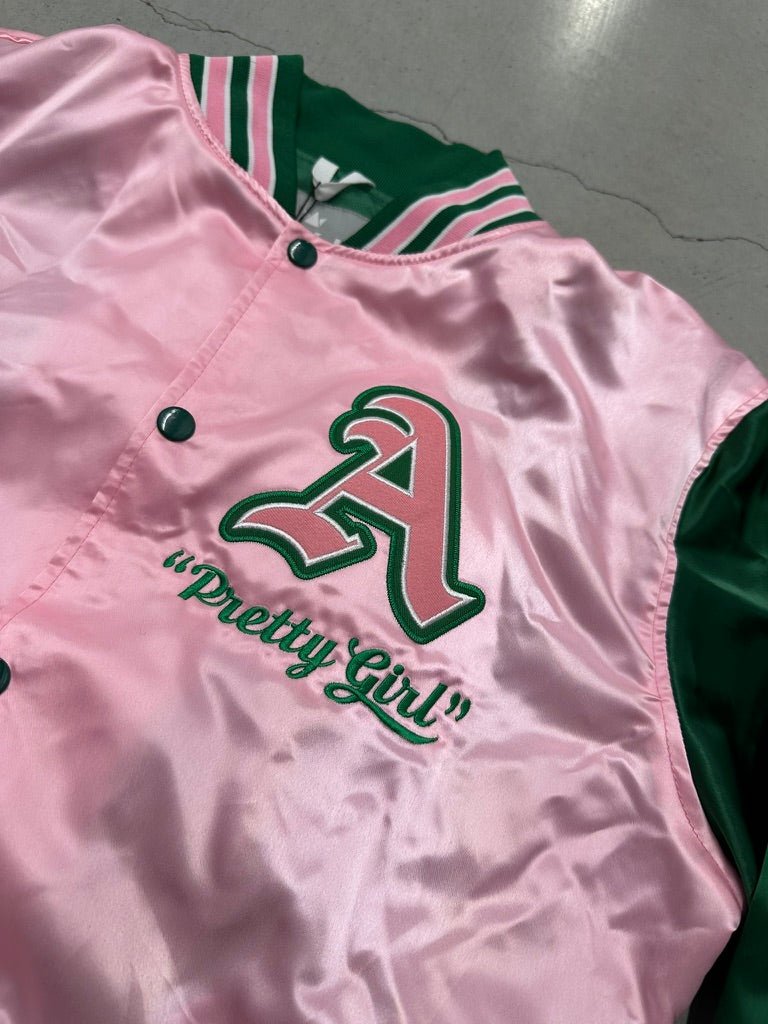 AKA Varsity Satin Baseball Jacket - Final Model - DVN