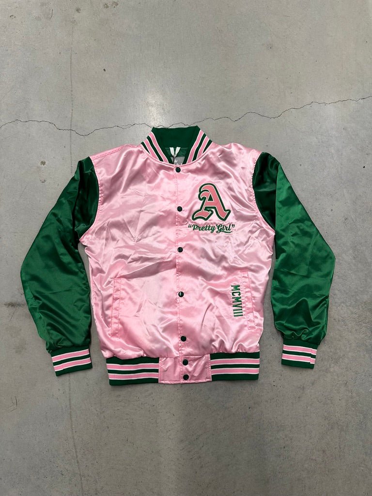 AKA Varsity Satin Baseball Jacket - Final Model - DVN