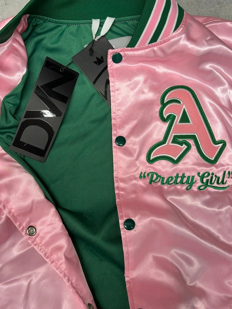 AKA Varsity Satin Baseball Jacket - Final Model - DVN