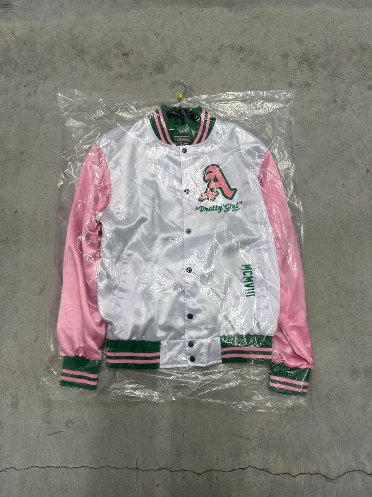 AKA Varsity Satin Baseball Jacket - Final Model - DVN