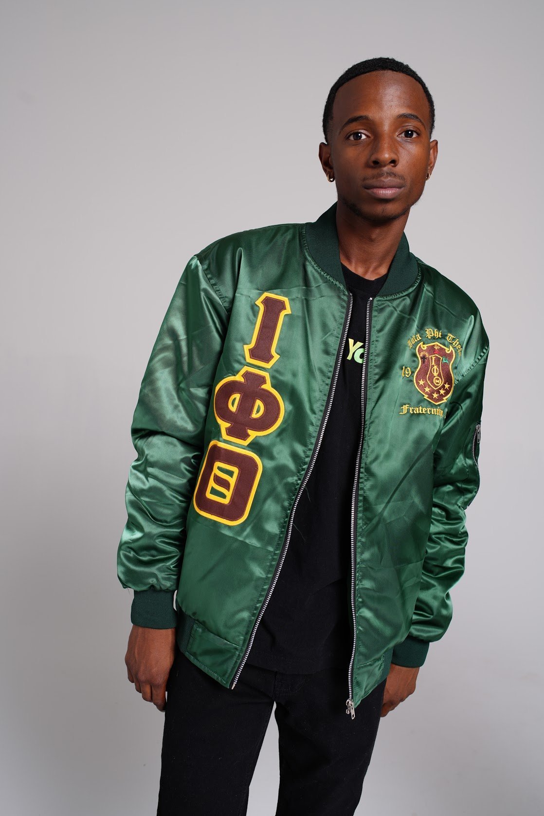 Iota OG Satin Bomber Jacket - Green - Size S - DVN