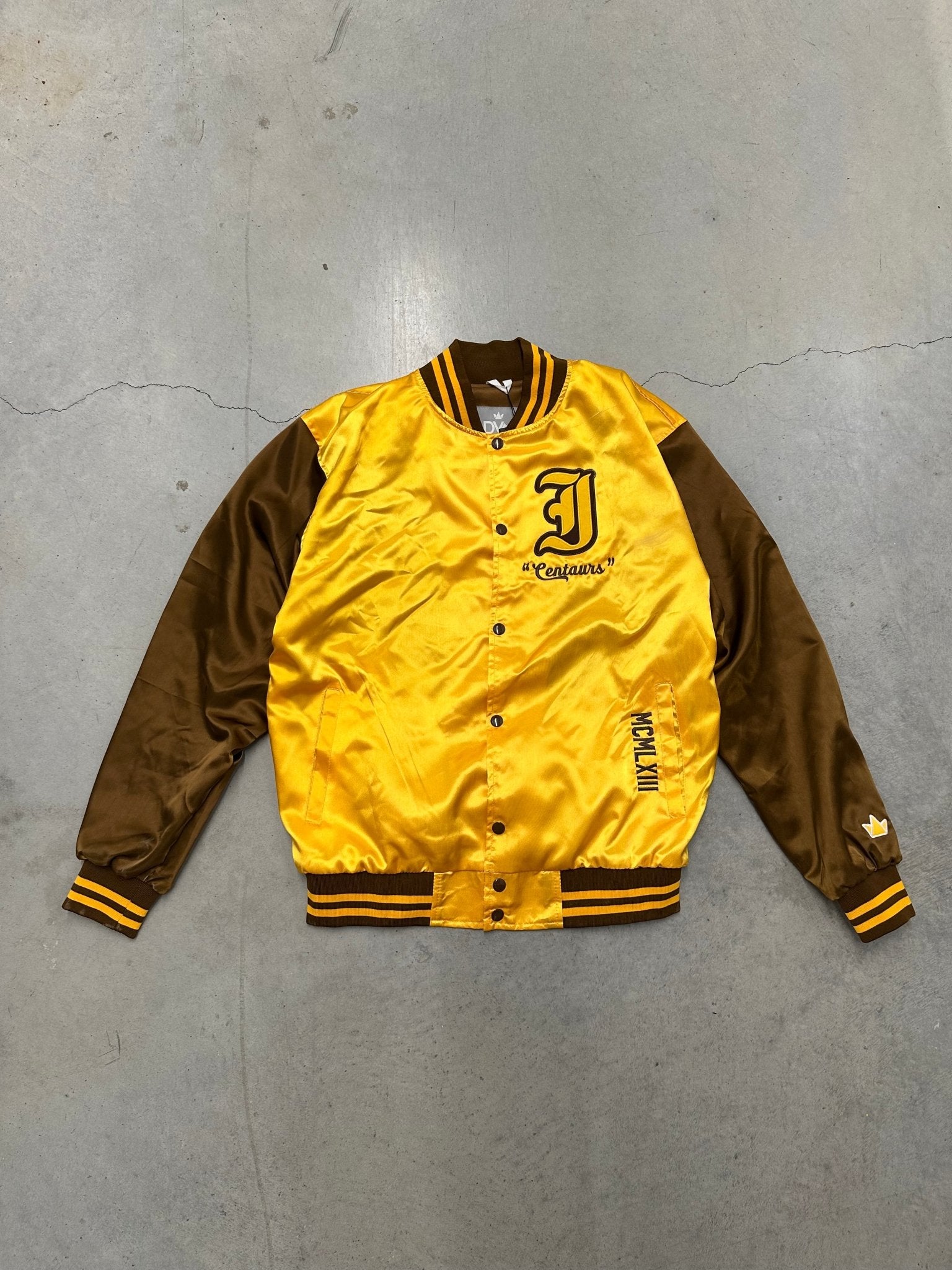 Iota Varsity Satin Baseball Jacket - Gold - Size Small - DVN