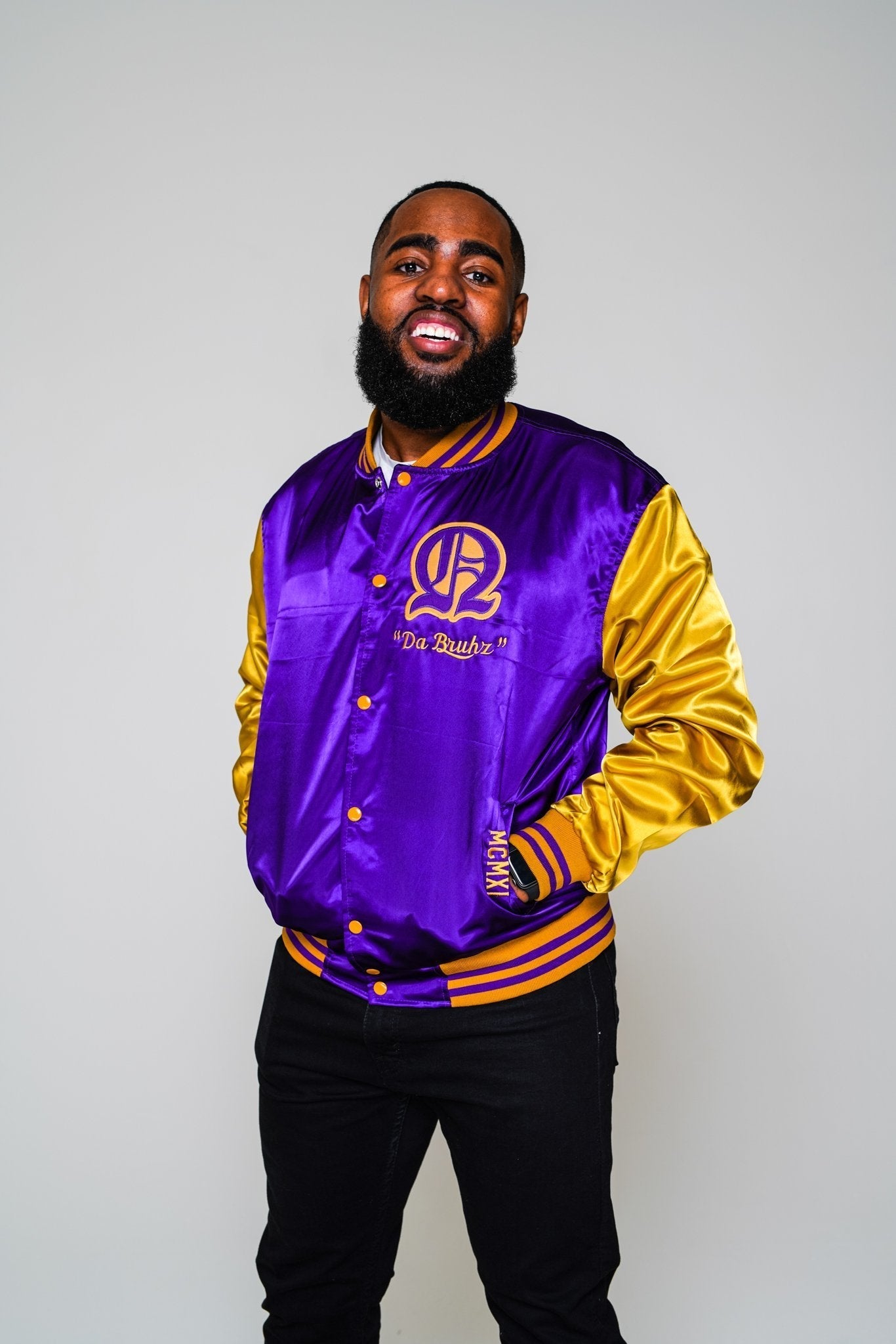 Omega Psi Phi Varsity Satin Baseball Jacket - Size L - DVN