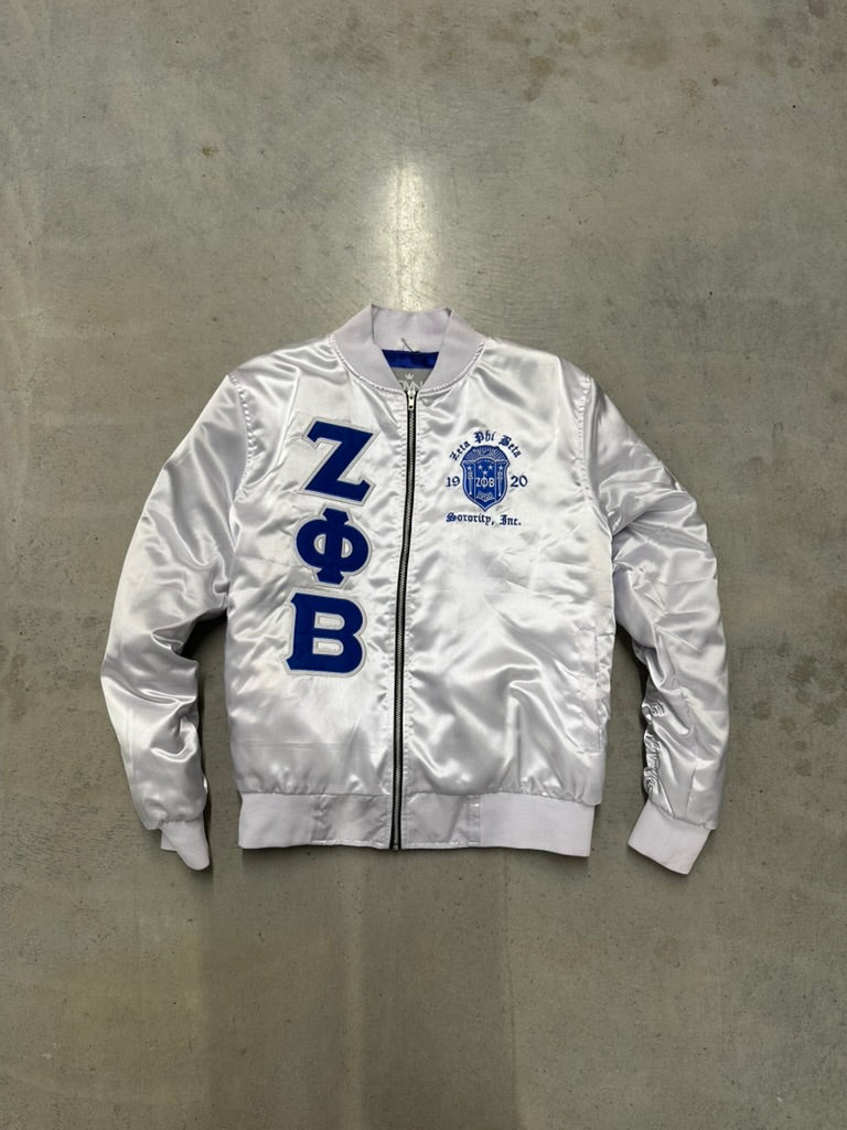 Zeta OG Satin Bomber Jacket - White - Size XL - DVN