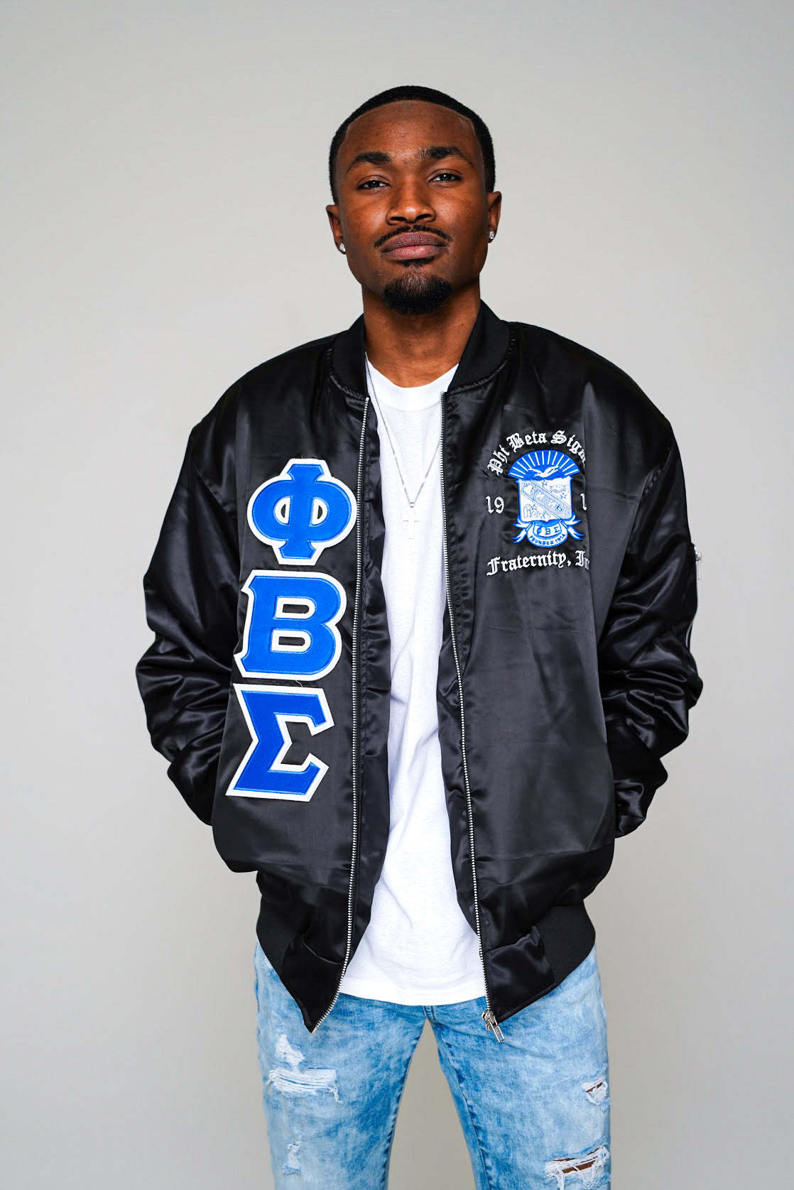 Phi beta sigma black bomber jacket hotsell