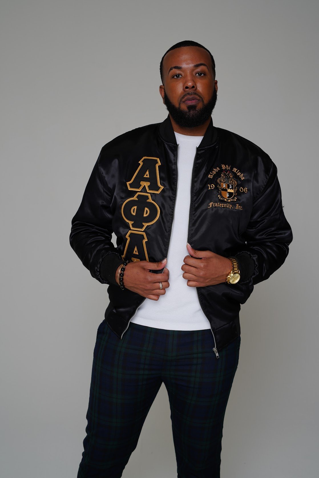 Alpha Phi Alpha Satin Bomber Jacket - DVN Co.