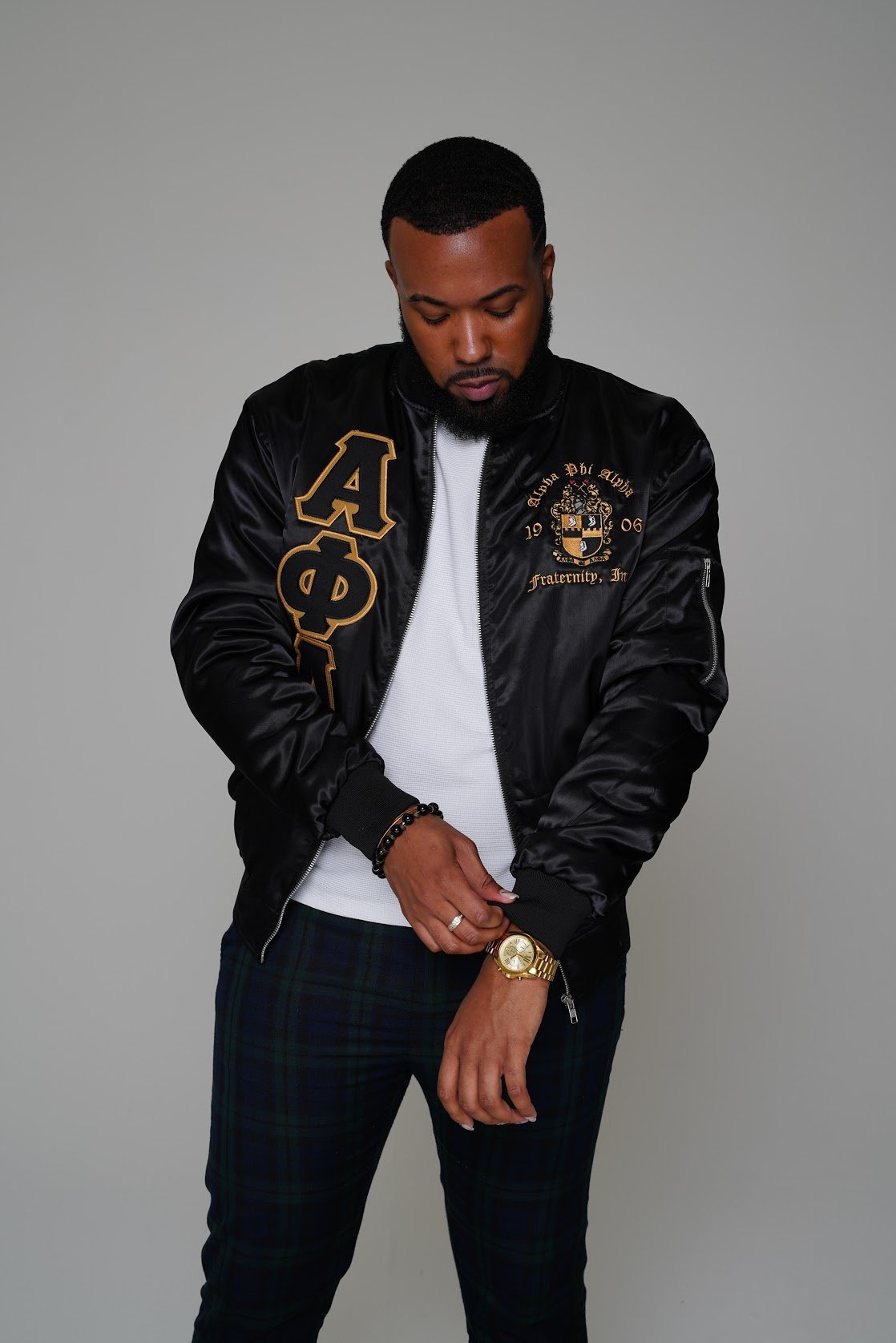 Alpha Phi Alpha Satin Bomber Jacket - DVN Co.