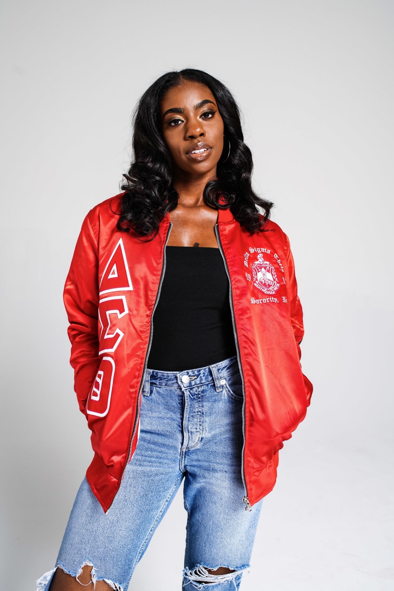 Delta Sigma Theta Satin Bomber Jacket - DVN Co.