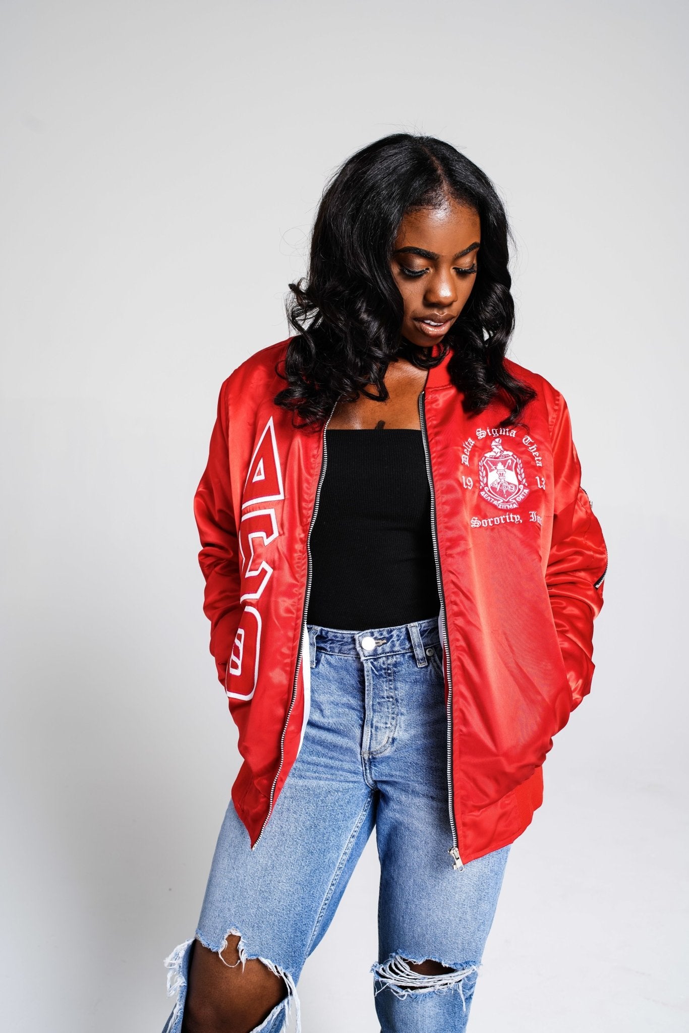 Delta Sigma Theta Satin Bomber Jacket - DVN Co.