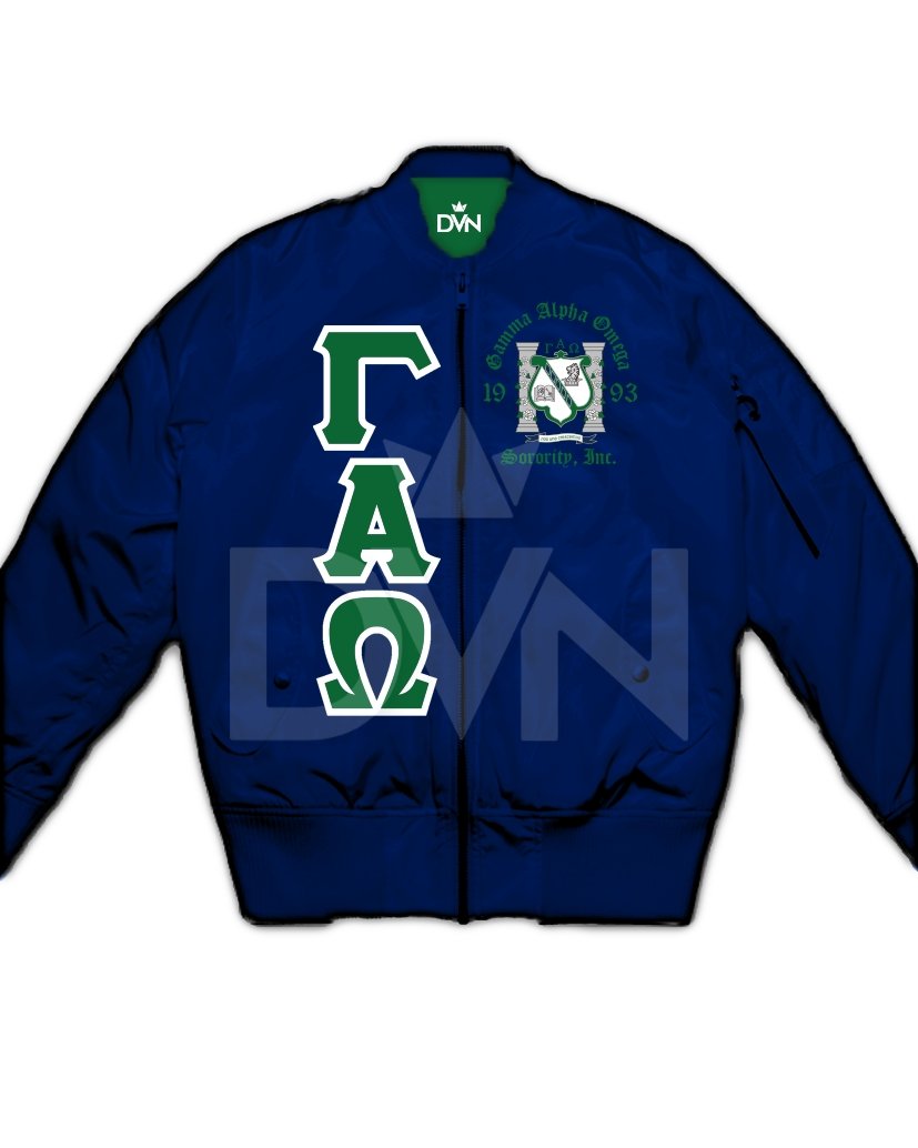 Gamma Alpha Omega Satin Bomber Jacket - DVN Co.