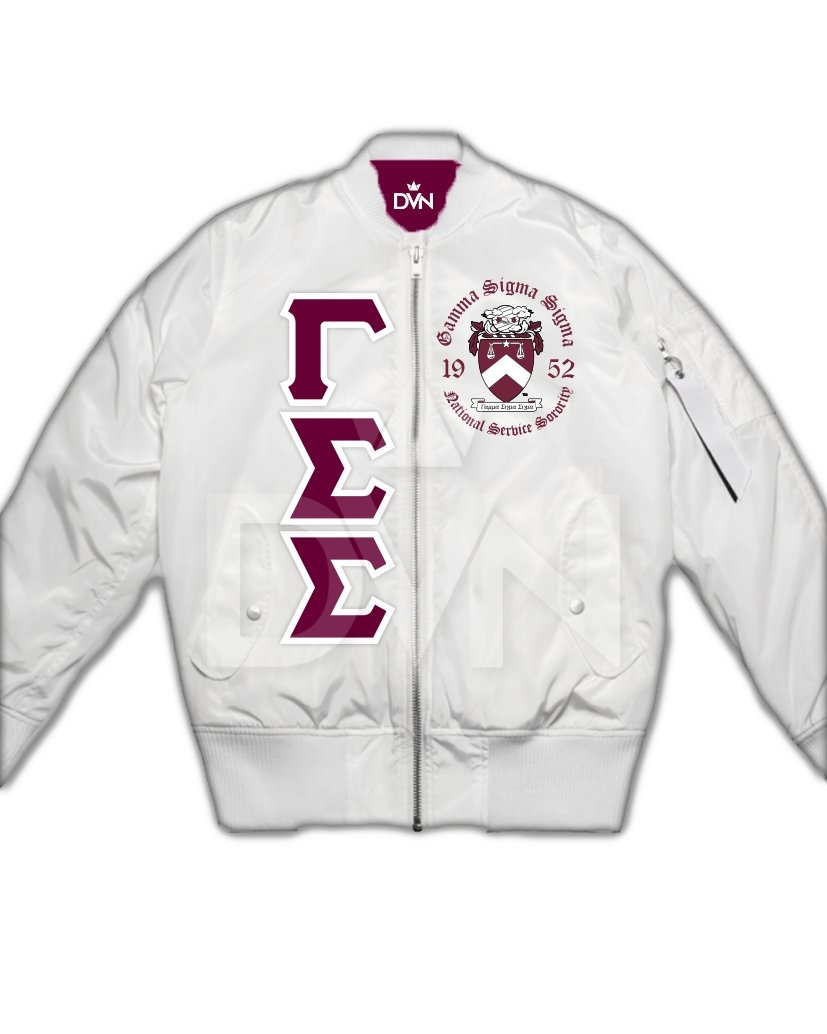 Gamma Sigma Sigma Satin Bomber Jacket - DVN Co.