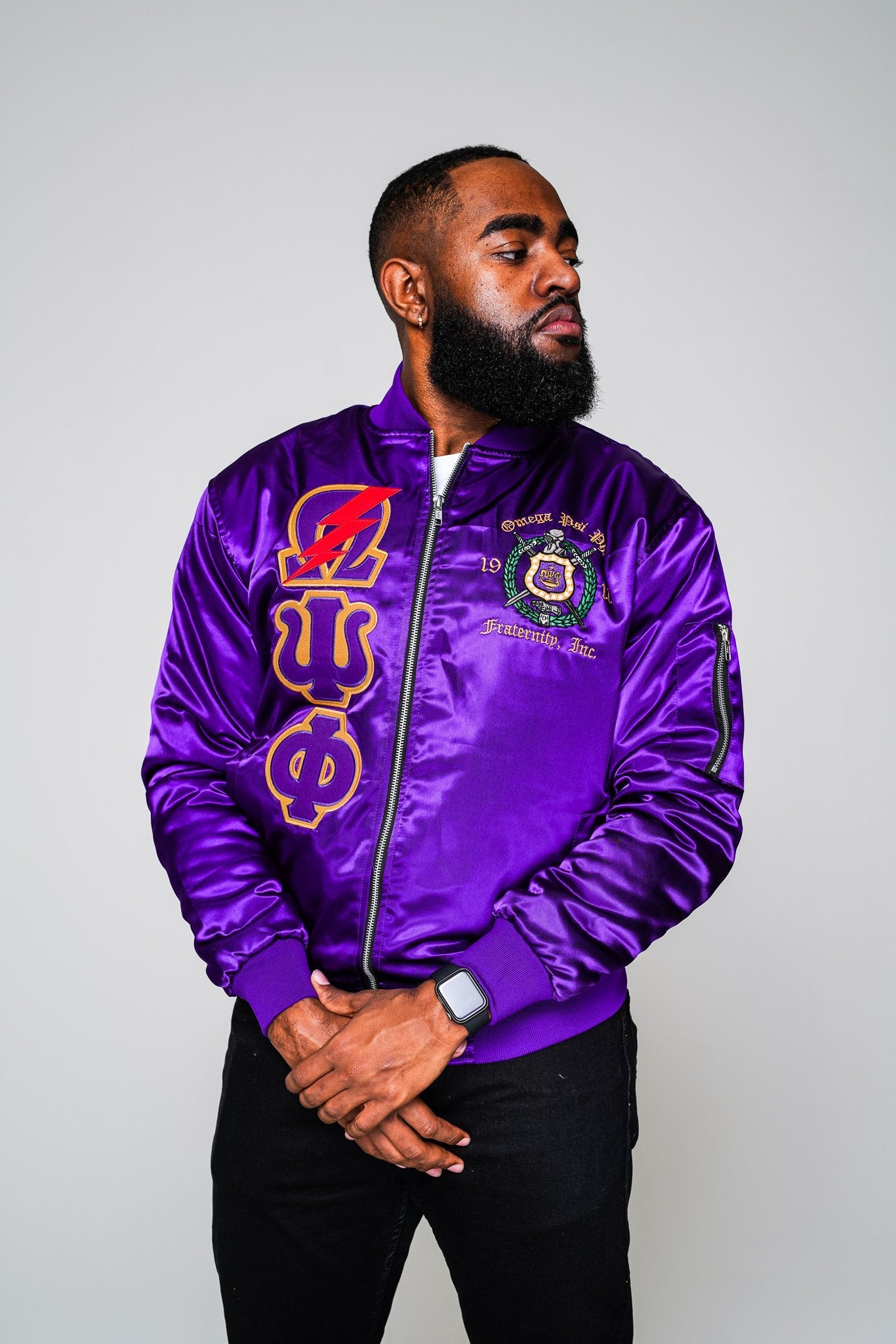 Omega Psi Phi Satin Bomber Jacket - DVN Co.