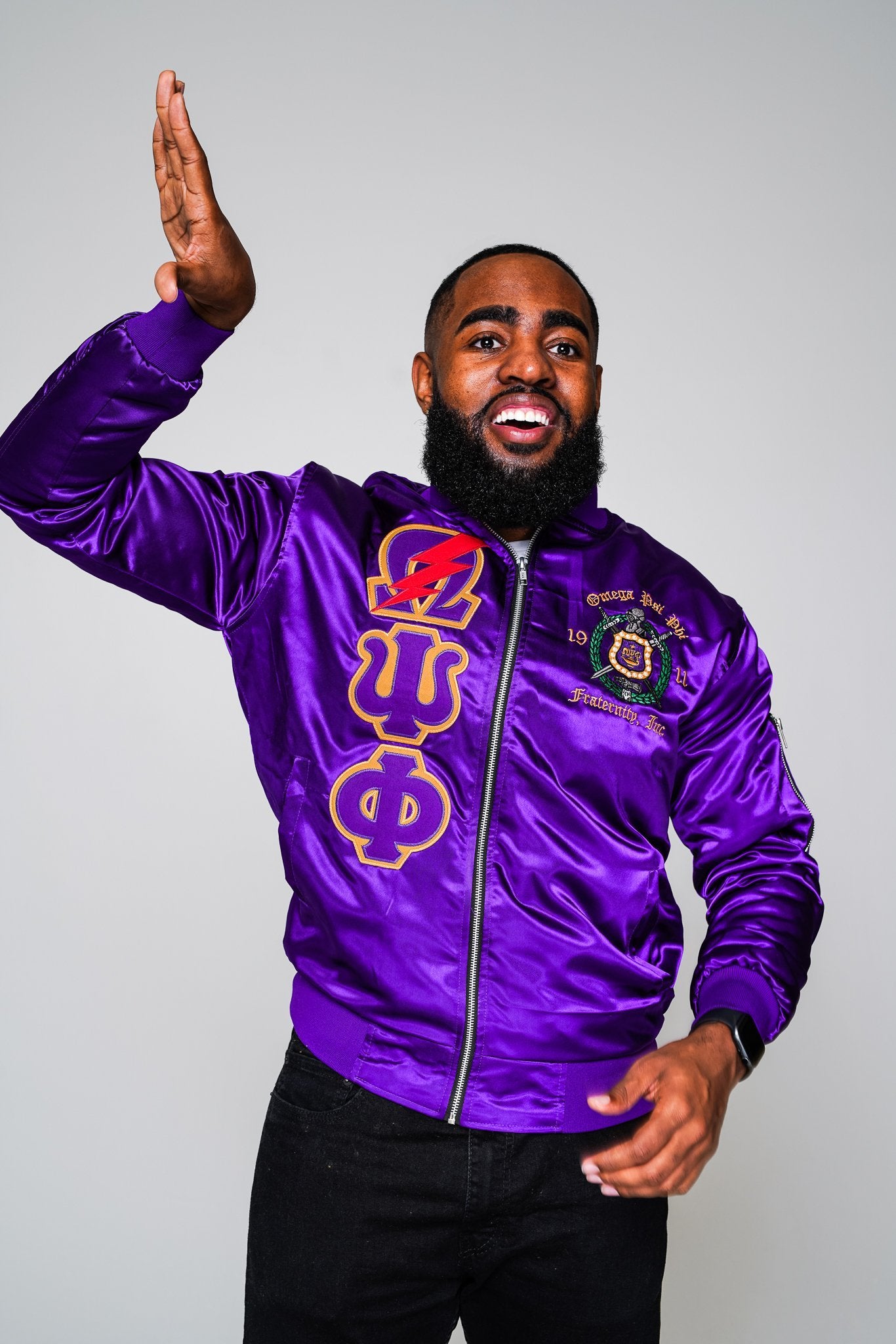 Omega Psi Phi Satin Bomber Jacket - DVN Co.