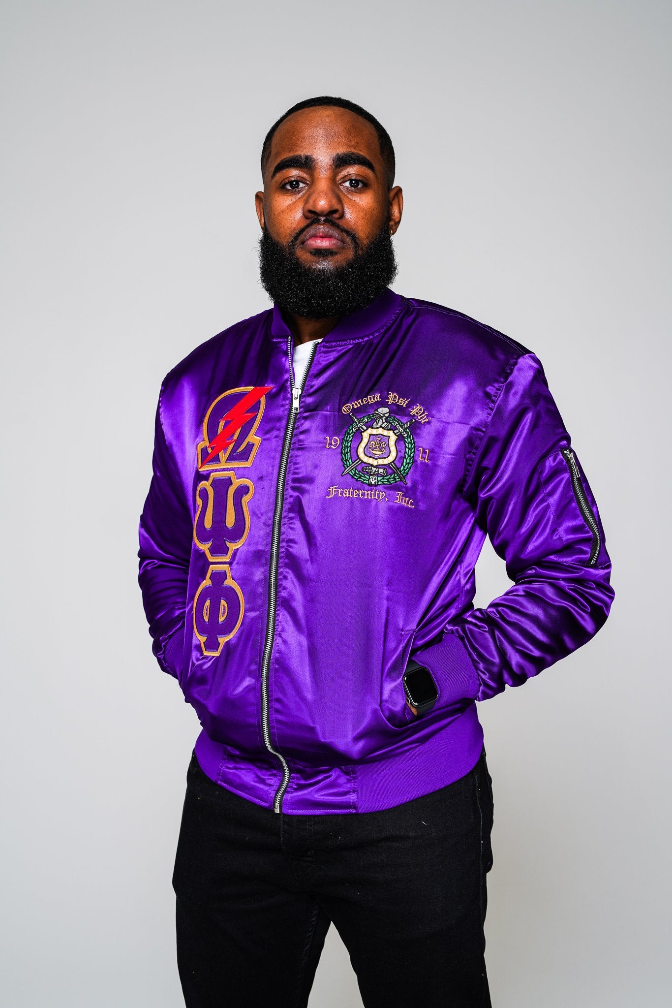 Omega Psi Phi Satin Bomber Jacket - DVN Co.