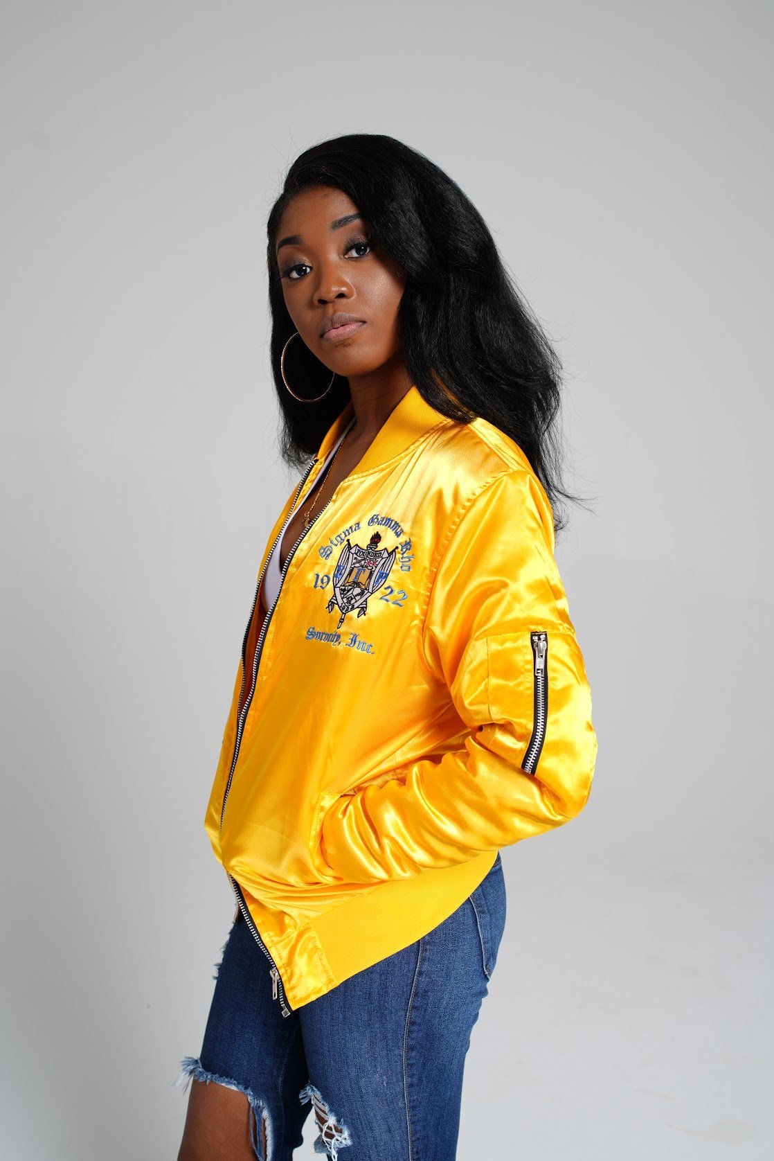 Sigma Gamma Rho Satin Bomber Jacket - DVN Co.